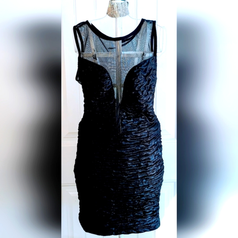 Sexy Open Mesh Back Black Party Dress Lg